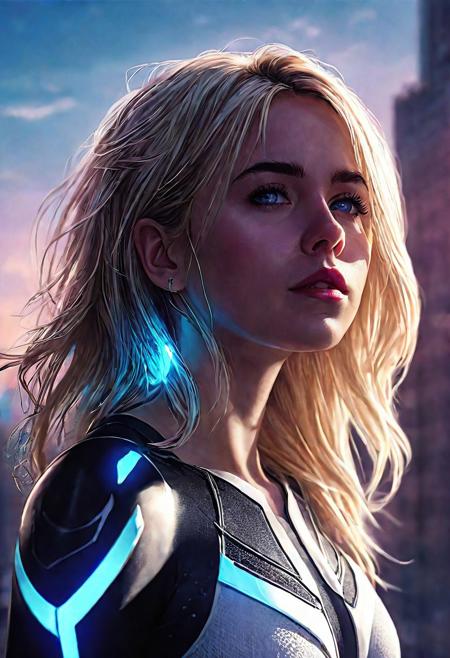 High resolution ultra-realistic of Beautiful Spider-Gwen, 8k, capturing the intensity of the moment, cinematic lighting, Squatting on the roof of a skyscraper in restless New York, wavy blonde hair, realistic dirty face with blood, realistic blue eyes, beautiful hourglass figure, intricately designed Spider-Gwen tight black-white combat costume, Marvel comics Aesthetic, perfect athletic figure, beautiful Kiernan Shipka as Spider-Gwen, ultra realistic, cinematic style, vigorous and Alluring, athletic figure, sci-fi style, dramatic lighting, wet and sweaty skin, dirty pale skin, athletic figure, dark sci-fi, blue neon, dramatic lighting, Greg Rutkowski style, Spider-Gwen on in cool dress, hyper-detailed, hyper-realistic, natural light, extremely intricat e details, masterpiece, epic, bright colours, Attractive 21 old years girl, beautiful firm Breasts, sharp focus, digital painting, Photograph Taken on Nikon D750, Alphonse Mucha, athletic figure, Hyperdetailed, hyperrealism, Attractive, Attractive bust girl, asymmetric balance
