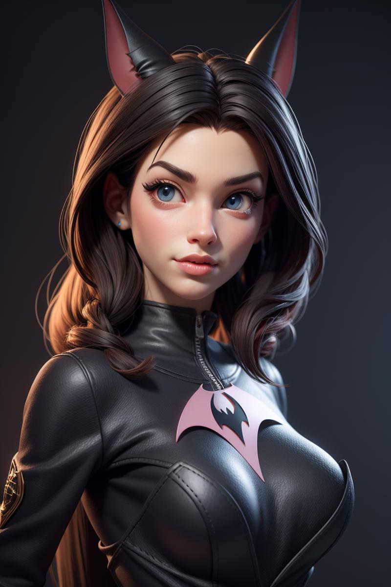 3dmm,bat_woman disney ,  3d character, in the style of hyper-realistic,