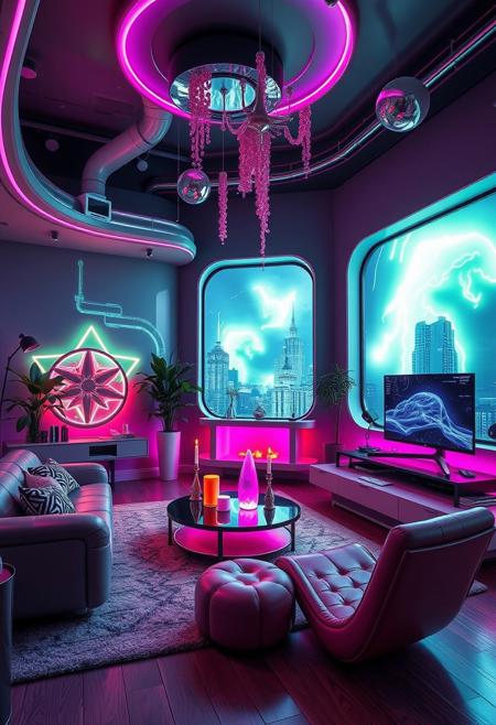 Unleash your creativity and design a festive futuristic living room!
