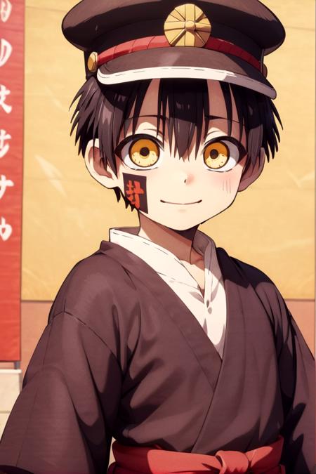 tsukasa  black hair school uniform yellow eyes hat kimono