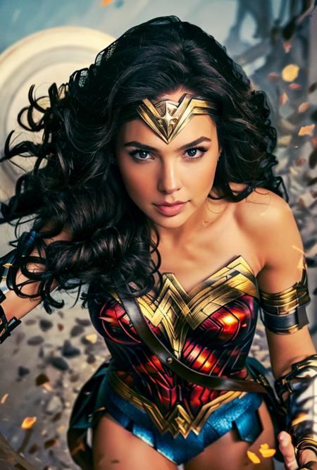 <lora:GalGadot:0.85:lbw=1,0,0,0,1,1,0,0,1,1,1,1,1,1,1,1,1>gaierjiaduo face,gaierjiaduo body,
wonderwomansuit, gaierjiaduo face, wonder woman, 1girl, weapon, sword, solo, armor, long hair, black hair, shield, boots, brown eyes,
(8k, RAW photo, best quality, masterpiece:1.2), (realistic, photo-realistic:1.55), (ultra-detailed:1.34), highres,
(pov:1.5) <lora:wonderwomannewsuit:0.2>
 <lora:wonderwomannewsuit:0.34> <lora:more_details:0.2>