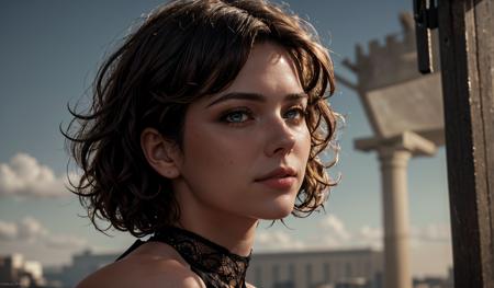 best quality, masterpiece, photorealistic, Realisim, ultrarealistic, professional, beautiful,Lebanese, long brunette curly hair, detailed hazel eyes, strapless, long black dress, detailed eyes, looking at viewer, beautiful, embarrassed,  from front, tilted neck, smirk, , <lora:more_details:1.05>,