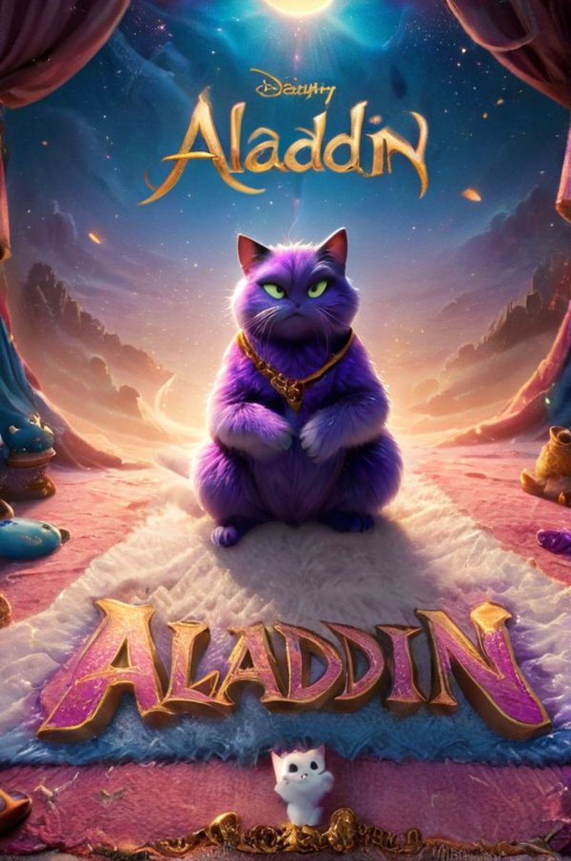 Aladdin Movie Poster Featuring a Purple Cat