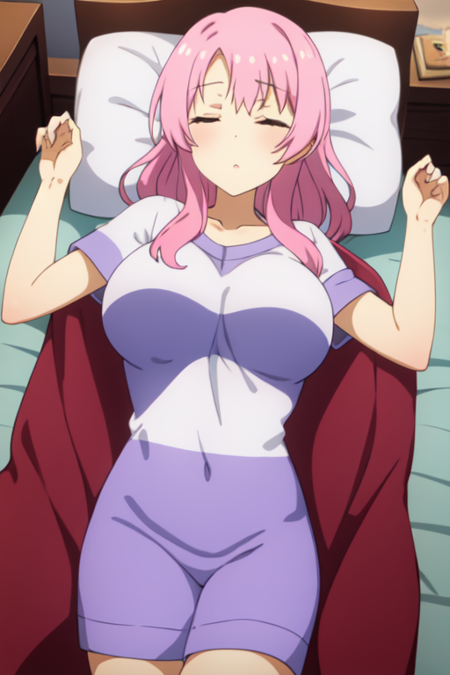 ntg, sleeping, blanket, lying, on back, large breasts