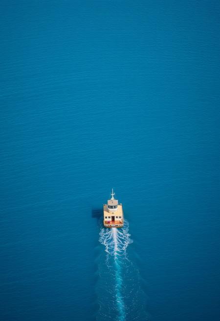 outdoors, water, no humans, ocean, from above, traditional media, building, watercraft, boat, lighthouse
