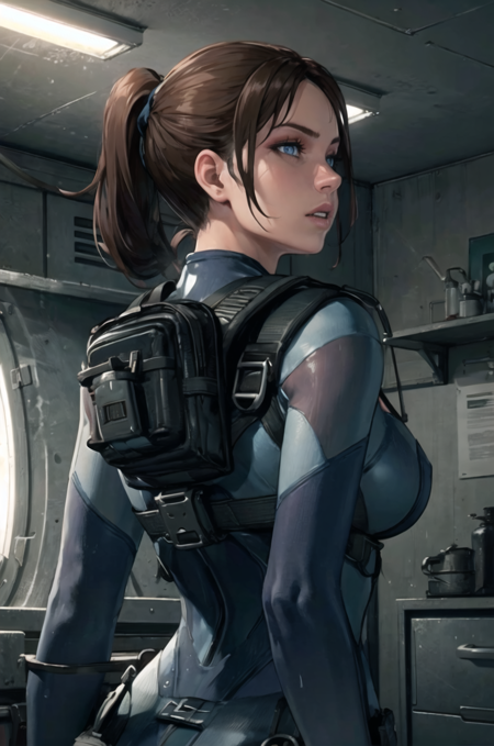REVJill, ponytail cleavage, wetsuit, bodysuit, holster
