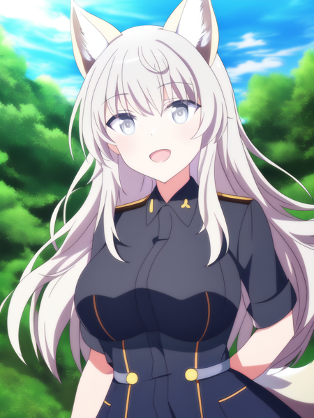 portrait, (solo, 1girl), portrait, (solo, 1girl), day time, large breasts, (Silver eyes), long hair,(Light Yellow hair) curled hair, (Light Orange military uniform), bedroom background, best quality, 1girl, fox tail, fox ears, smirk, open mouth, (anime, waifu, new, newest:1.2), (anime, waifu, new, newest:1.2)
(exceptional, best aesthetic, new, newest, best quality, masterpiece, extremely detailed, anime, waifu:1.2)  <lyco:NotSHAFT_v2-epoch05-Dadapt-WD15BWeeb:1.0>