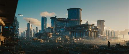cinematic film still of  <lora:perfection style:0.3>
 <lora:detailed:0.1>
 <lora:Chiaroscuro Lighting Style:0.3>
 <lora:cyberpunk style v2:0.9>
 <lora:Cyberpunk Style:0.1>
In Cyberpunk city a city with a lot of buildings and a sign,bionic,transhuman,Dystopia,Dystopian,kakotopia,Science fiction,high tech,low life,societal collapse,Artificial,Posthuman,future,futuristic,Artificial intelligence,Cyborg,genetically-enhanced humans,sci-fi,Cyberpunk Style,outdoors,sky,day,cloud,blue sky,no humans,ground vehicle,building,scenery,science fiction,city,sign,aircraft,road,cityscape,street,Cyberpunk Style , science fiction, futuristic setting, detailed background, dramatic light, dramatic shadow light, contrast, cinematic color, cinematic look, filmic, realistic, realism, perfection, perfect, different, cinematic, film, cinematography, artstation, Cyberpunk city style, Cyberpunk style, shallow depth of field, vignette, highly detailed, high budget, bokeh, cinemascope, moody, epic, gorgeous, film grain, grainy