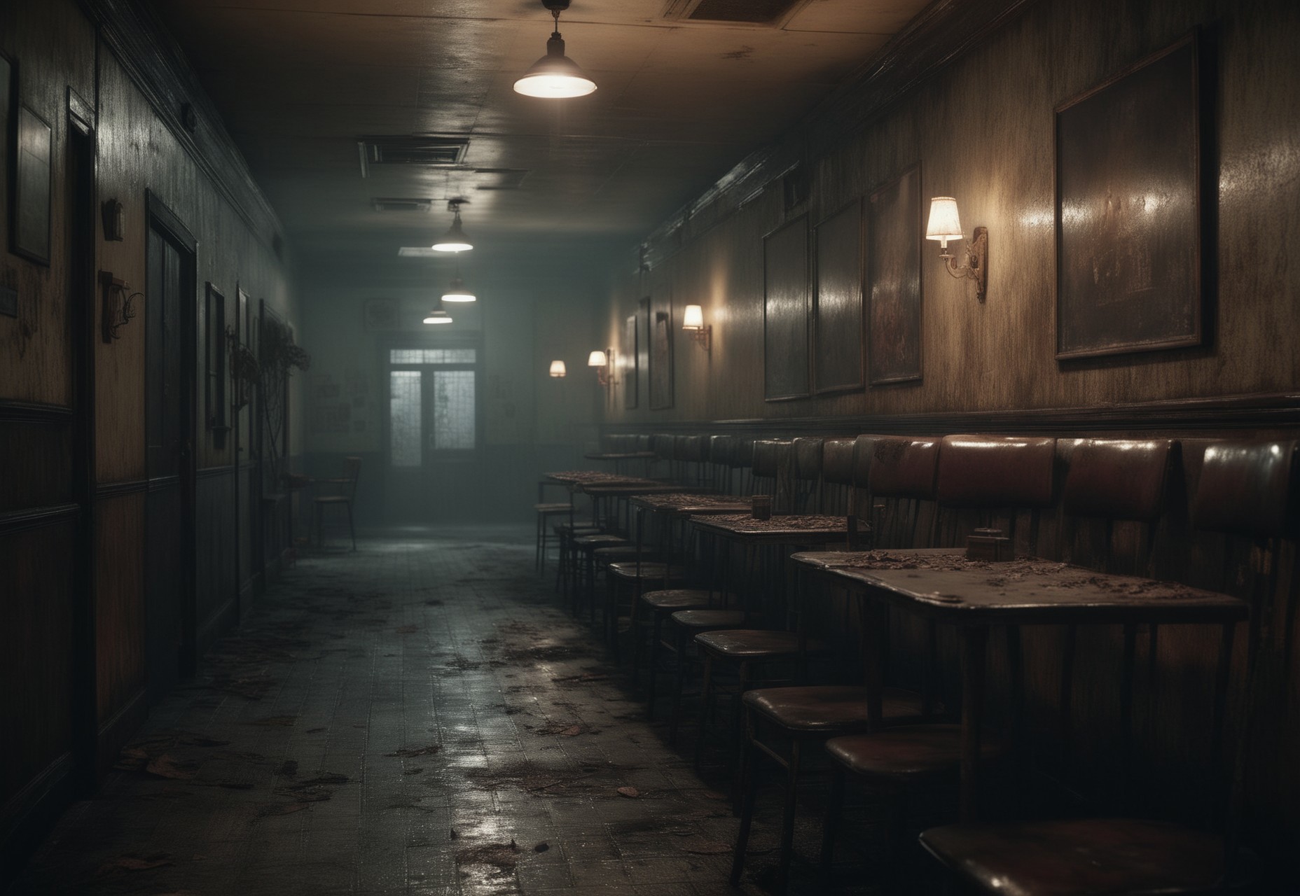 A (((highly detailed realistic video))), slowly moving through silent hill town, school, sense of dread and eerie atmosphere that permeates the environment, ash slowly falling all around, evoking a feeling of foreboding and unease. The video should be in extremely high resolution, 8k, masterpeice, ultra detailed, hyper detailed, cinematic, inspired by a computer game named Silent Hill, cinematic lighting, cinematic photography