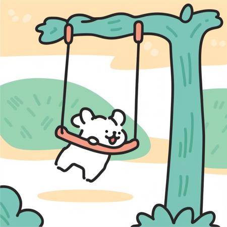 A lovely little girl is playing on the swing,  <lora:line dog_1-000005:0.9>,