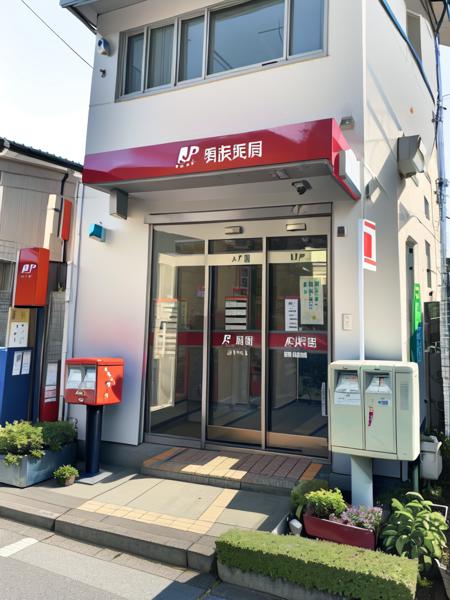 masterpiece, best quality, ultra-detailed, illustration,
JPO, scenery, vending machine, chinese text, clock, door, trash can, sign, building, shop, air conditioner, outdoors, window, plant, road, Post box
 <lora:JapanPOST:1>