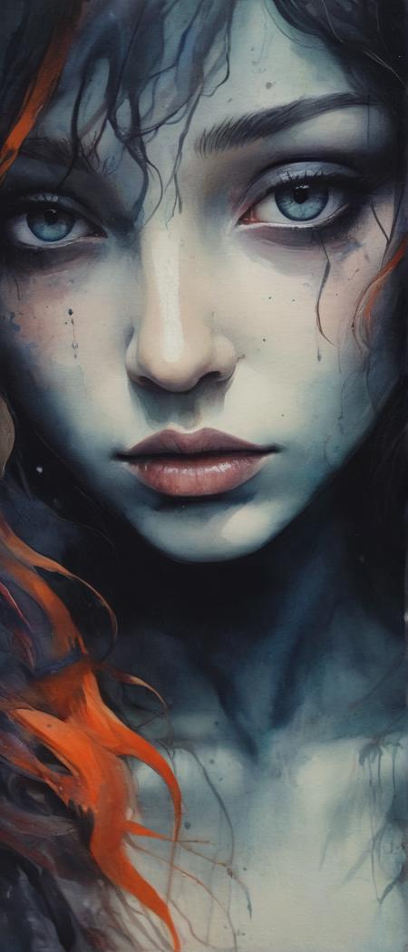 watercolor, dark, dark textured background, closeup, Conrad Roset, Brian Froud, vivid colors <lora:linquivera:1>  <lora:add-detail-xl:0.8>