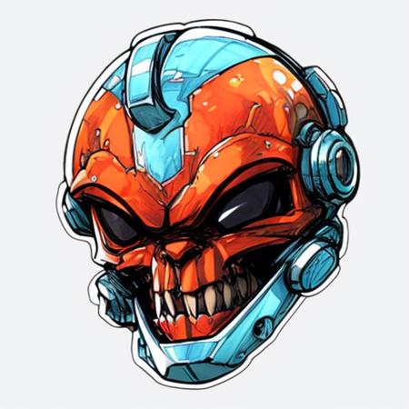 evang, a humanoid alien with a transparent skull head inside of a futuristic space suit , concept art, fantasy race, glass helmets, his head is a skull, creature, artgerm, krenz cushart, greg rutkowski very clear, die-cut sticker, sticker, front shot, simple background, solid outline