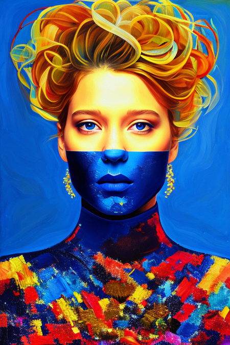 beautiful symmetrical full body  lea-seydoux shot painted in oil with thick brush strokes and wet paint, fibonacci, golden ratio, melted wax, visible brush strokes, surrounded by crystal spheres, 3d wireframe tessellation, neural graph, neurons, color, love, passion, oil on canvas, thick brush strokes, insanely detailed, 8k, masterpiece, artstation, surreal