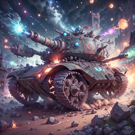 <lora:WizardCoreAISD15:.5>  Golem-powered tanks advancing on a battlefield , masterpiece, vibrant colors