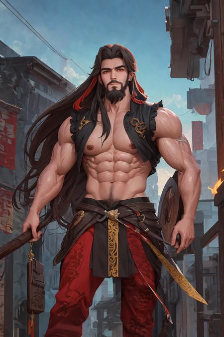 guanyu,1boy,muscular,masterpiece, best quality,long beard <lora:guanyu-2-000008:0.8>