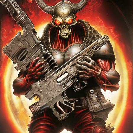 0 photo, demonic looking demon holding a machine gun in one hand (martianwarlord:1)