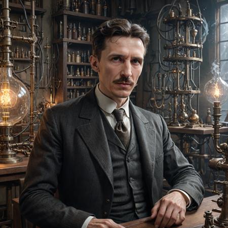 a portrait of nikola tesla in his laboratory, ((best quality)), ((masterpiece)), (high-resolution:1.2), ((best quality)), ((masterpiece)), (high-resolution:1.2), ((best quality)), ((masterpiece)), (high-resolution:1.2) <lora:add_details_xl:1> <lora:DreamshaperRealistic_xl:1>