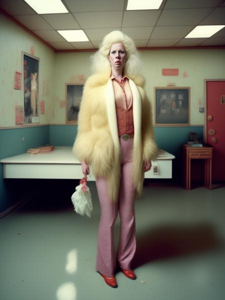 <lora:AlecSoth:1>full-length portrait of donald trump dress as a dragqueen inside a highschool by Gregory Crewdson x terry richardson