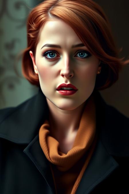 upper body high fashion photo of a woman with red hair. Natural makeup, abstract art, Exquisite detail, high resolution photo, realistic photo, intricate detail, natural lighting, elegant jacket, agentscully