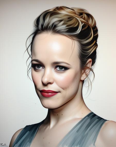 RachelMcadams, (art by Kubisi Art:0.7) , (art by Tom McGuinness:0.9) , [portrait,close up of a Scandinavian Girl, Directing a TV show, Masculine Pose, Vile hair styled as Chignon, Hopeful, L USM::8], <lora:RachelMcadamsSDXL:1>