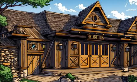 dvd screengrab Frontier Town d&d style fantasy, vector-art, detailed realistic professional art masterpiece, nebulae galaxy inside doors