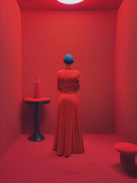 <lyco:SandySkoglund:1.0> 8K resolution high quality detail interior space surreal real thing woman with gun in red room, style of Sandy Skoglund, Daniel Arsham, militarism modern justice, engraving, psychedelic soul, Immortal man, surrealism trend