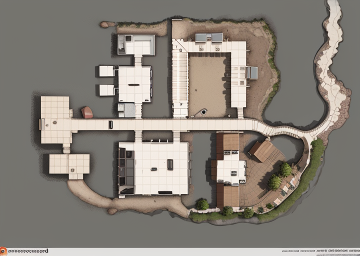pintadosnive, <lora:Pintados-10:0.75>,Map of a house next to a lake,Square rooms, cubic design
