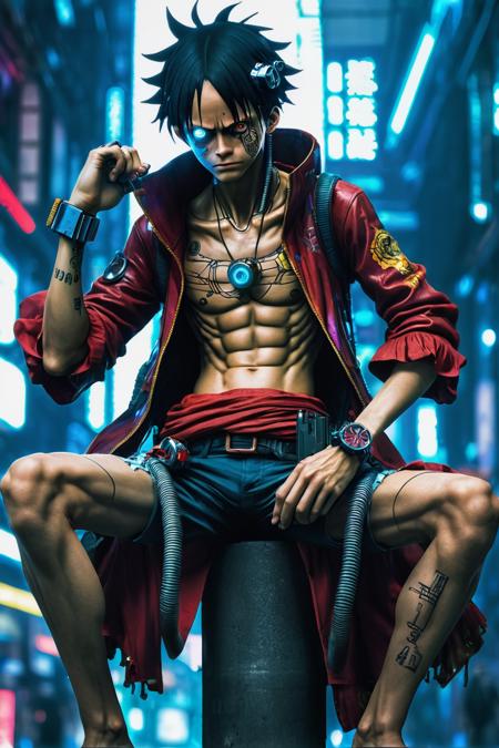 cyberpunk version of Monkey D. Luffy