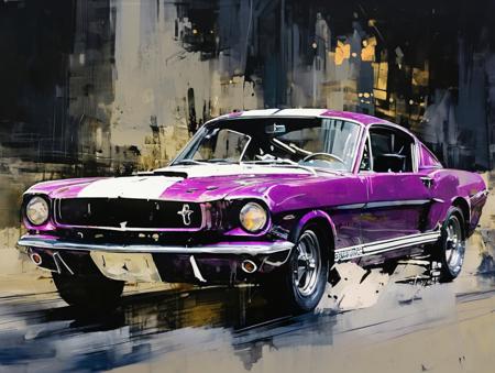 (AshleyWoodArtAI:1.3) painting of Violet Ombre 1965 shelby gt350, (driver:1.2),
street race at night, motion blur, highly detailed, cinematic lighting, detailed, 4k, 8k, dslr, 50mm, Hasselblad X2D
heavy brushstrokes, blurred details, occasional burst of vivid color, dim lit setting
 <lora:1965_Ford_Mustang_ShelbyGT350_SDXL_v1_Platypus:1> <lora:AshleyWoodArtAIcc:1><lora:LCMTurboMix_DPM_SDE_Karras:1.0>