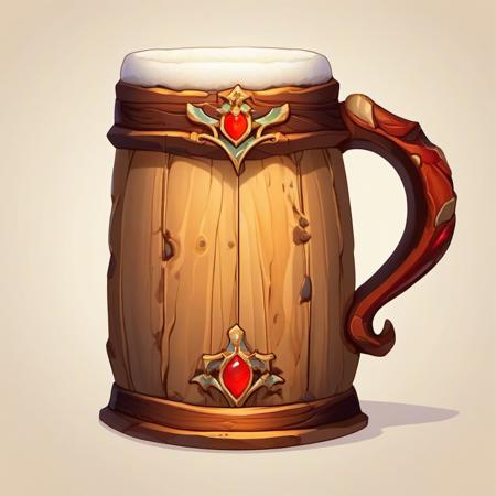 wooden decorated fantasy beer mug on plain background