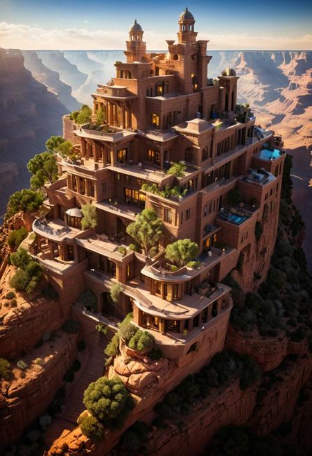 (The colonial city of the future, in the mist-filled Grand Canyon, on an unknown Earth-like planet, 2 moon on sky, Spaceship flight connects colonies:1.3), (Richard Meier:1.2), (Mario Botta:1.3), (avant-garde, future, reality, science fiction, photorealistic), (modern architecture:1.2), 
(Large Files, Ultra Realistic, 8K, 16k, FHD, HD, VFX, Perfect, Photography, composition, Architecture Sales Photography, Architecture Competition, Ultra High Resolution, Cinematography, High Resolution Image:1.1), (dramatic lighting, direct sunlight, ray tracing, clear shadow:1.2),  (real landscape:1.1), (blurred background:1.0), (urban background, more_details) ,
great lighting, clear, hillscastel, treehouse