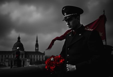 macabre, noir, pallet:<red,black,white,gray>, Soviet Romeo and Bolshevik Juliette
