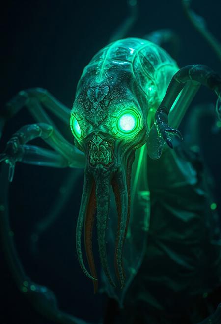 Masterpiece, a bioluminescence translucent clepto-parasitism/humanoid, 32k, 16k, 8k, cinematic art, realistic art, detail,