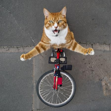 above <lora:DD-above-v1:1> cat on bike