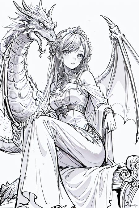 Best quality,Masterpiece,1girl,Dragon,<lora:æ°´å½©ç¬v1.2:1>,lineart,