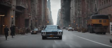 cinematic film still of a car driving down a NYC street, filmic, vignette, highly detailed, high budget Hollywood movie, bokeh, cinemascope, moody, epic, gorgeous, film grain, grainy