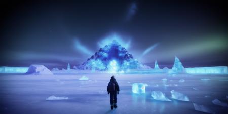 <lora:15ParralelDimensions:1>parallel dimension: a person standing in front of an ice mountain