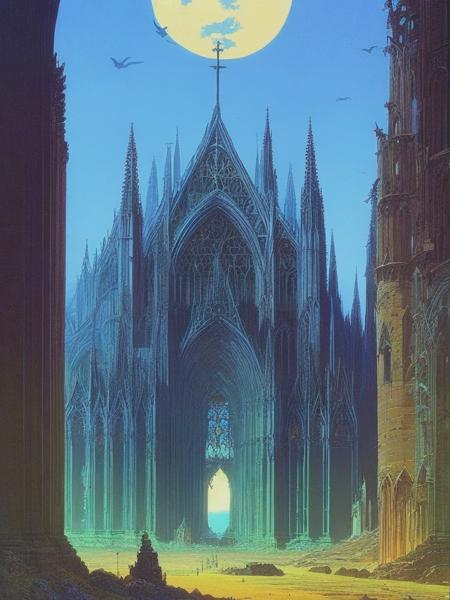 <lyco:LucSchuiten:1.0> abandoned haunted gothic cathedral painted by Moebius