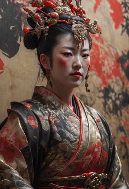 Close up shot of a Geisha Warrior Empress from Image comics, beautiful,  masterful painting in the style of Anders Zorn | Marco Mazzoni | Yuri Ivanovich, Todd McFarlane, oil on canvas