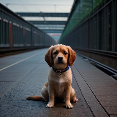 An award winning photograph, the most adorable dog ever, waiting patiently outside of a train station for its owner.