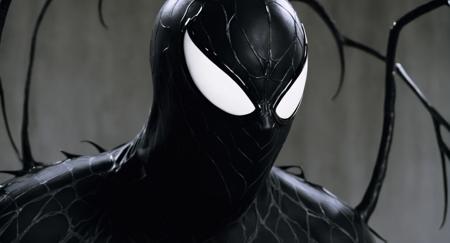 Dark Fantasy Art of <lora:Symbiote:1> Cinematic Film stock footage in (arri alexa style) Kodak film print,
a man with a black and white venom costume and a spider mask symbiote style, dark, moody, dark fantasy style