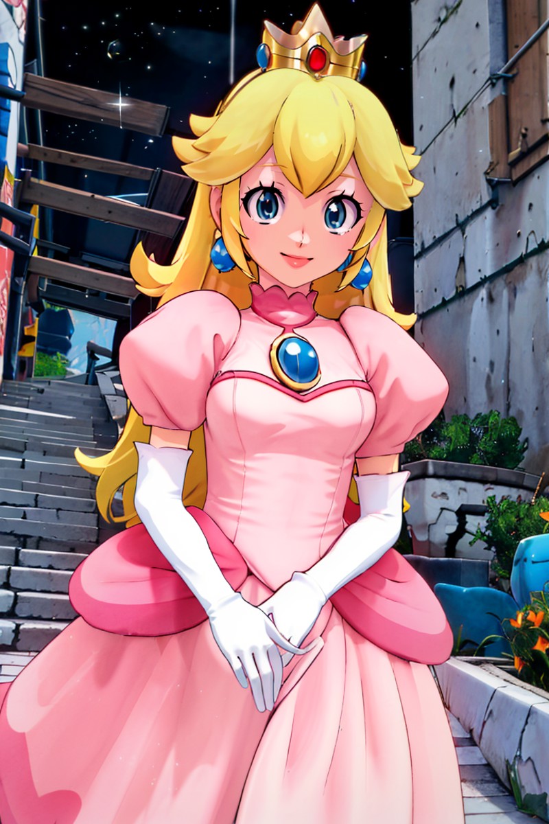 <lora:Beta:0.8>, , ((masterpiece,best quality)),  <lora:Princess_Peach_Nintendo:0.8>, Princess_Peach,  (pink dress), blond...