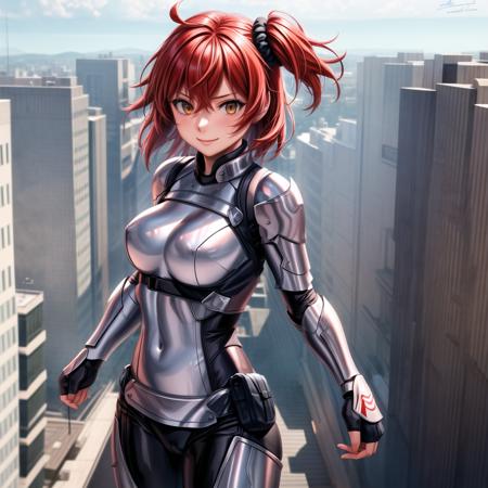 masterpiece, best quality, highres, solo, 1girl, detailed background,subtle smile,standing in front of a picturesque landscape,medium breasts,aaritsuka, short hair, ahoge, hair scrunchie,black scrunchie,fingerless gloves ,<lora:more_details:0.8>, pauldrons ,  gold armor,  <lora:fujimaru_ritsuka_(female)_v1:0.9>,    <lora:iron_man:0.9>