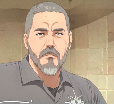 a man with a beard and a gray shirt, anime style, anime, Manga, MAPPA,  fantasy, High-Quality Artwork, Artwork, Art style, cartoon, ray tracing,