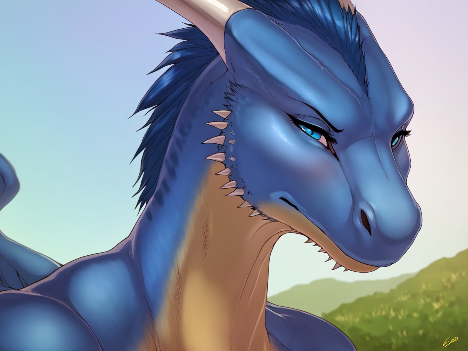 score_9,score_8,score_7,source_furry,
anthro,
female,
solo,
<3d:2.0>,
 dragon, 
feathered wings, 
grass, 
horns, female fo...