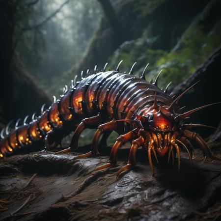 highly detailed documentary photo of giant centipede:1.3,

blurry, realistic, spikes, black body,

masterpiece, best quality:1.1, 

ultra photoreal, photorealistic:1.0, sharp focus:1.1, 
depth of field:1.1, 

50mm, style of Nathan Wirth, Hasselblad X1D II, Porta 160,
