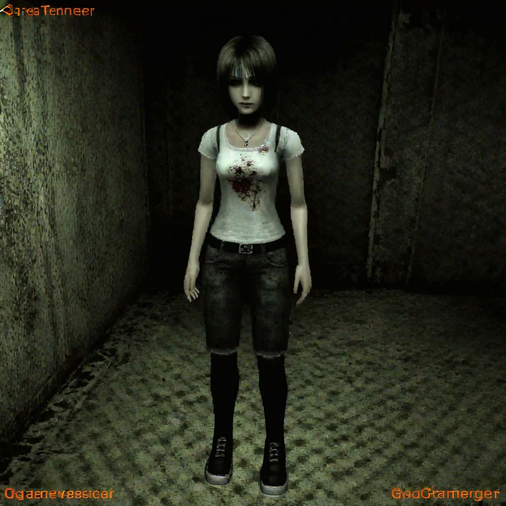 ASCIIGothic style Grunge style Horror-themed professional 3d model a horror protagonist female ps2 playstation japan 3d low quality, silent hill 2, fatal frame, fatal frame 2, playstation 2 . octane render, highly detailed, volumetric, dramatic lighting . Eerie, unsettling, dark, spooky, suspenseful, grim, highly detailed . Textured, distressed, vintage, edgy, punk rock vibe, dirty, noisy . Dark, mysterious, haunting, dramatic, ornate, detailed