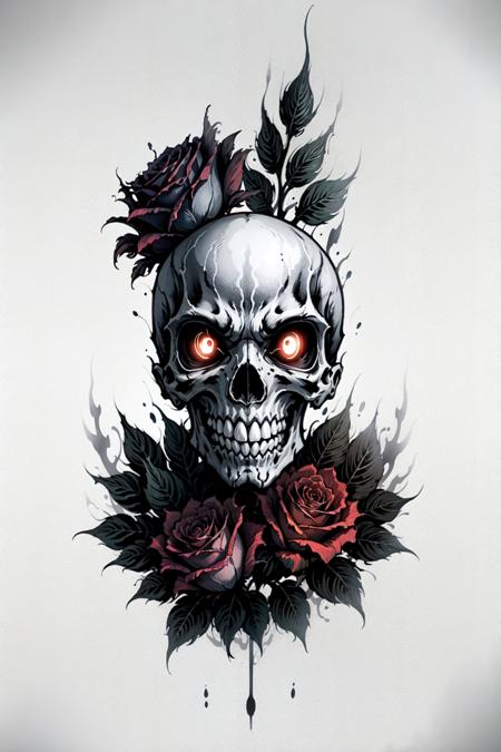 <lyco:BLTA2:0.8> A skull, rose, flower, BLTA