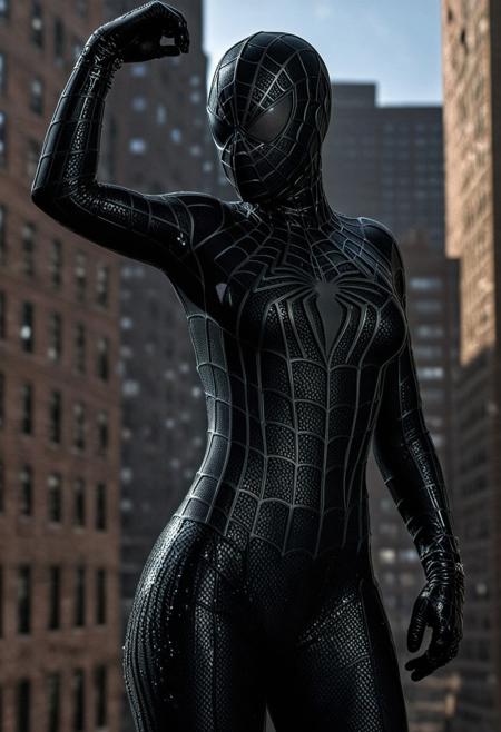 score_9, score_8_up, score_7_up, best quality, realistic, masterpiece, beautiful detail, hyperrealistic, afternoon sky, ((1girl, woman body, big breasts)), amazing detailed full body portrait of a beautiful girl, wearing a realistic and highly detailed black raimi spider-man suit, ((huge muscular girl)), ((wears black spiderman mask)), professional model wears ultra - detailed black raimi spider - man suit, ultra - detailed and grained black raimi spiderman suit, suit covered entire body and hand, black spiderman gloves, wet, (spider pose, close up), (full body), (dirty skin), octane render, highly detailed, volumetric, dramatic lighting, (highest quality:1.1), (HDR:1.3), (top quality, best quality), realistic, high definition,